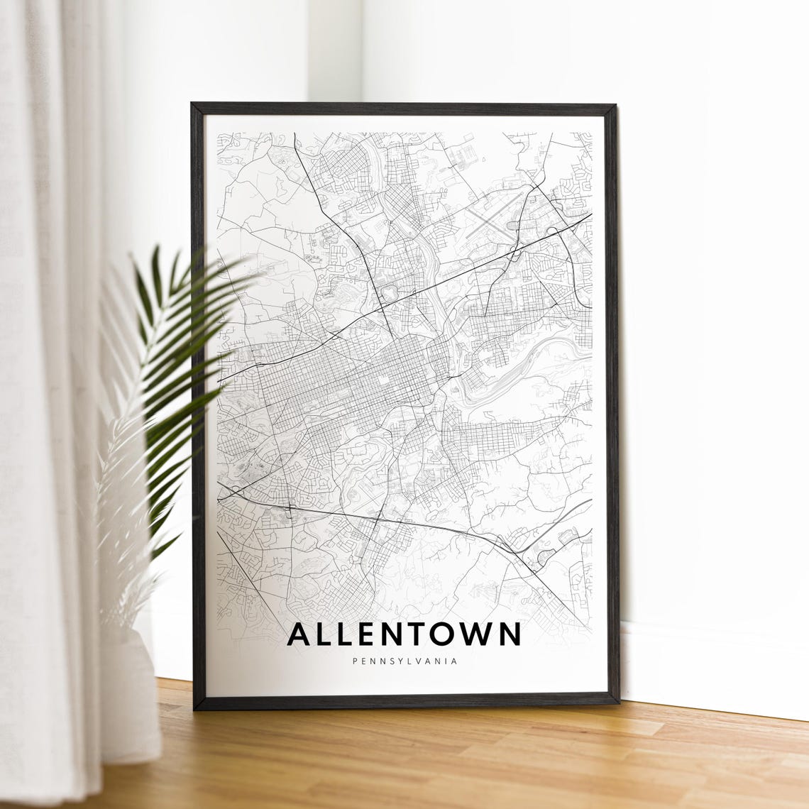 Allentown Pennsylvania Black White Minimalist City Map Line Art Poster - Image 2