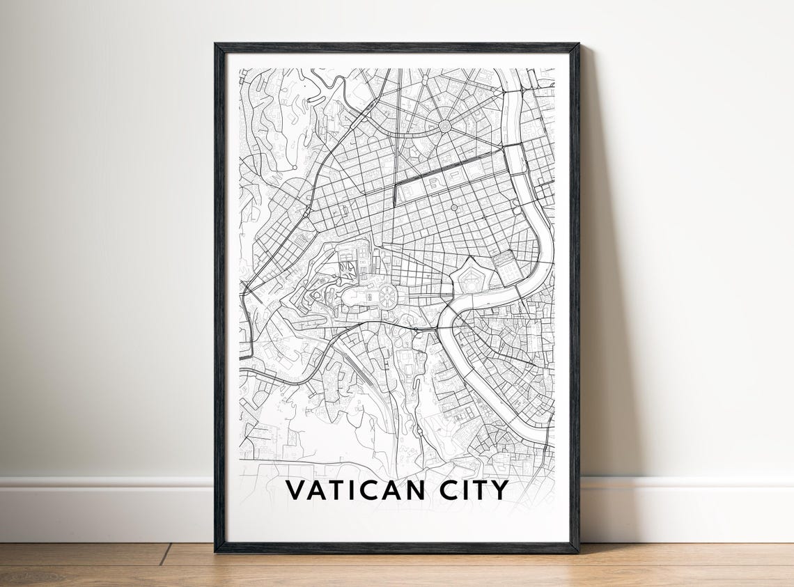 Vatican City Map Minimalist Black White Street Line Art Poster