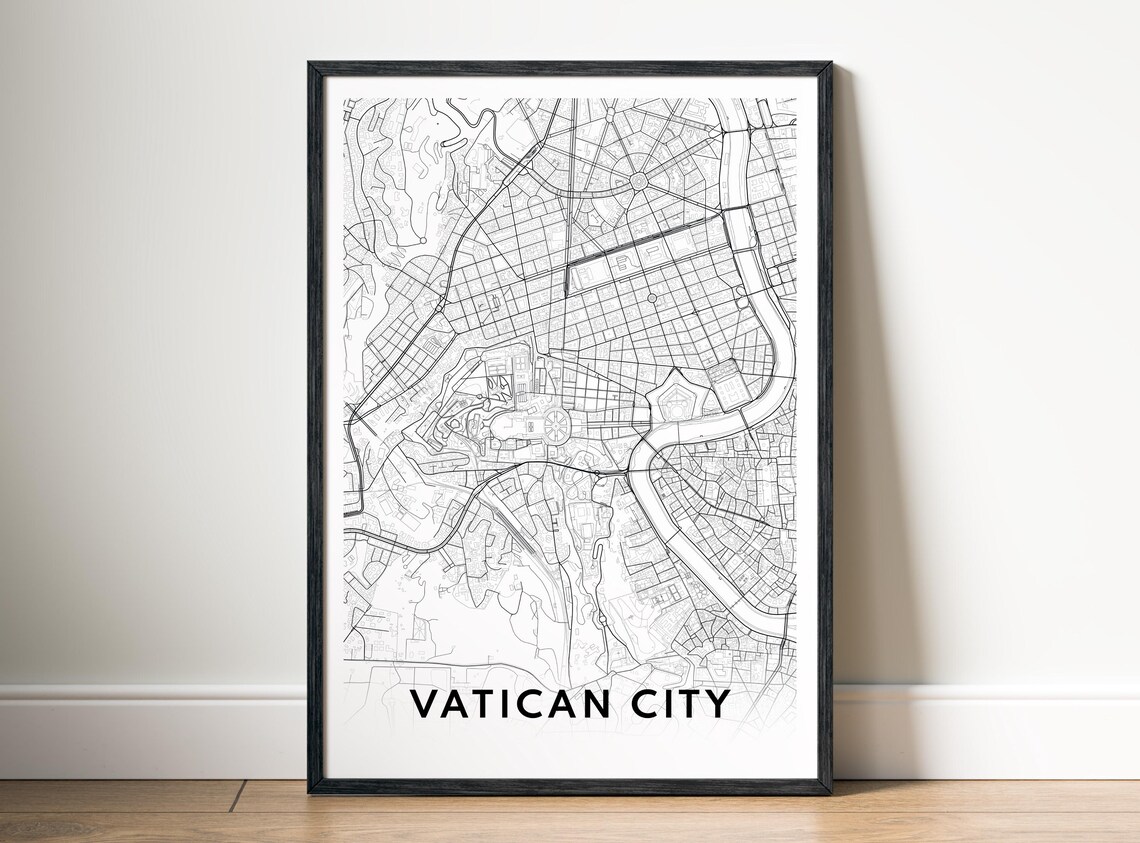 Vatican City Map Print Poster Black And White Art