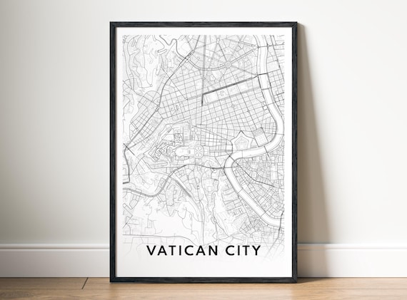 Vatican City Map Print Poster Black And White Art