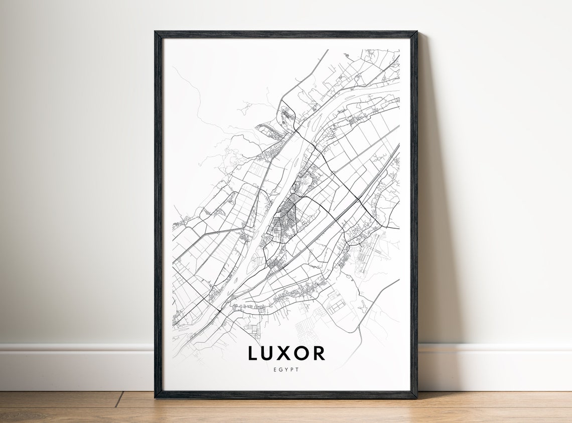 Luxor Egypt City Street Map Minimal Black White Map Wall Print