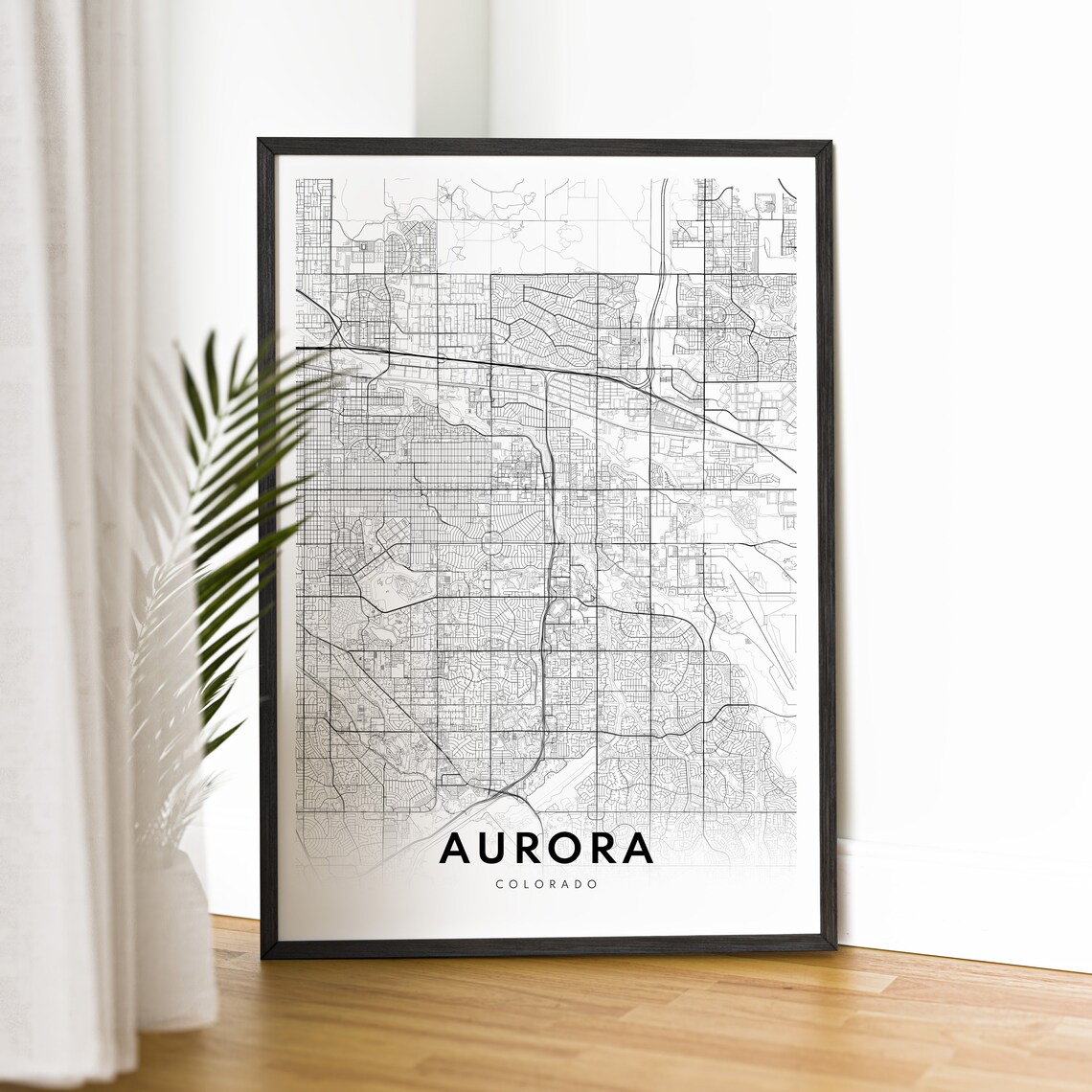 Aurora Colorado Minimalist Black and White City Street Map Poster - Image 4