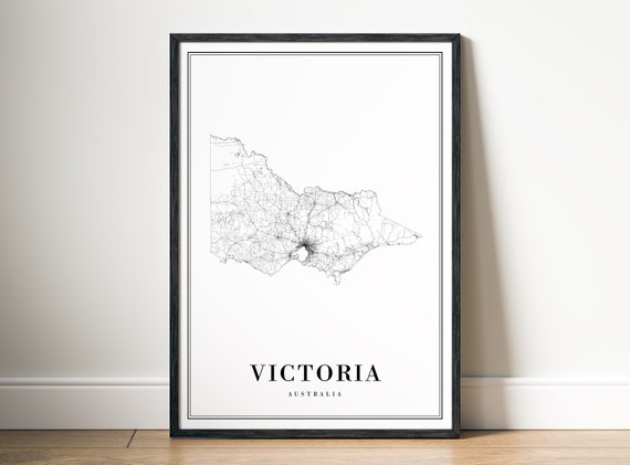 Victoria Australia Map Print, Black and White Map