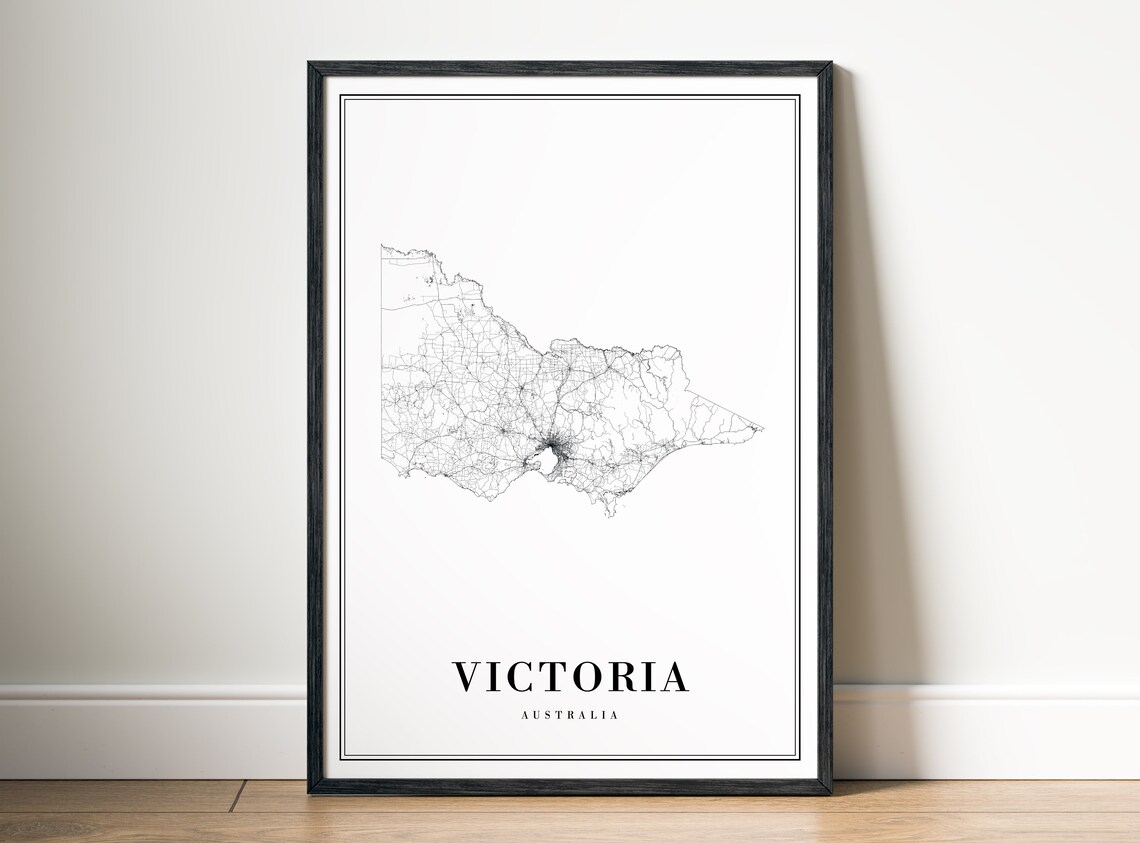 Victoria Australia Map Print, Black and White Map