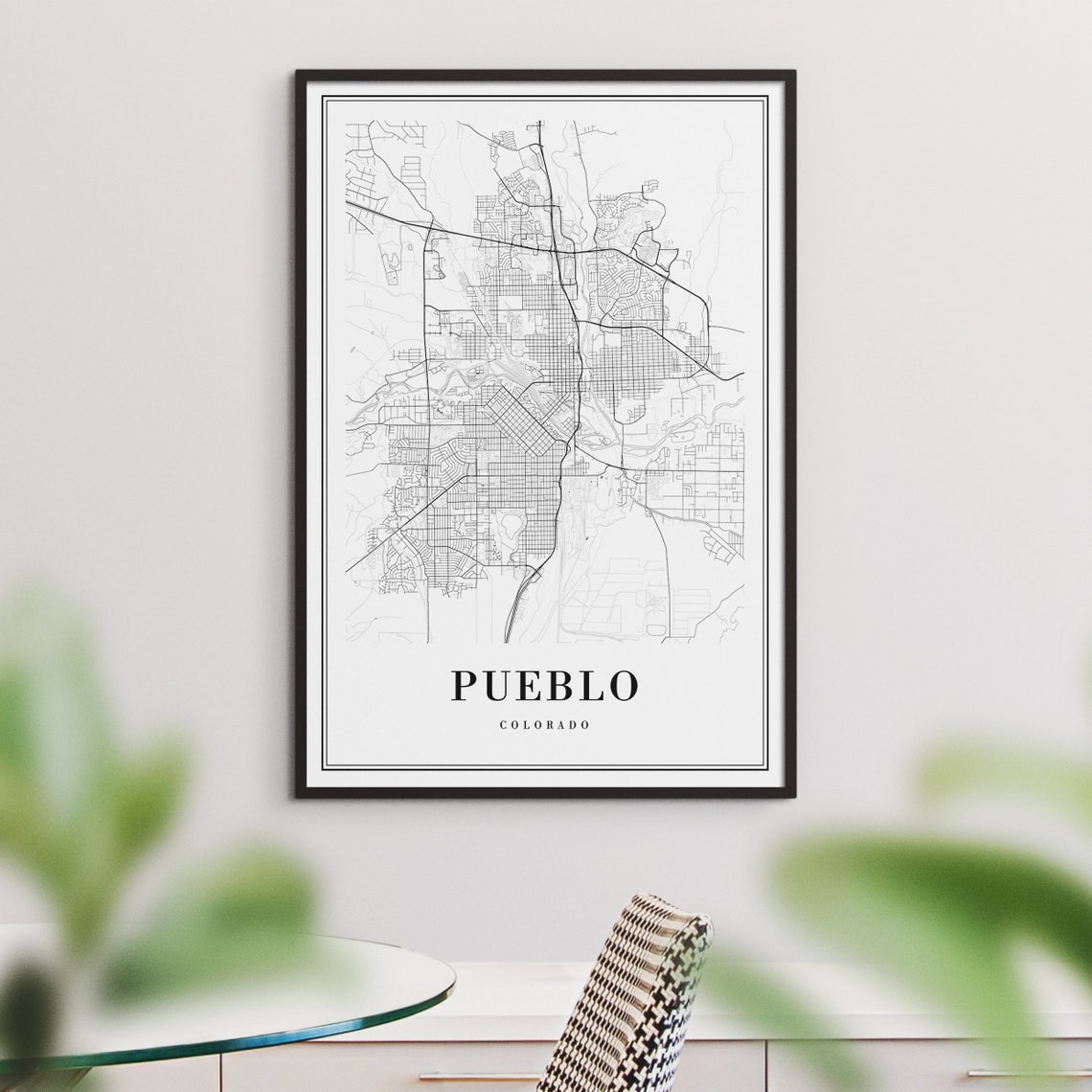 Pueblo Colorado Minimalist Black and White City Map Line Art Poster - Image 3