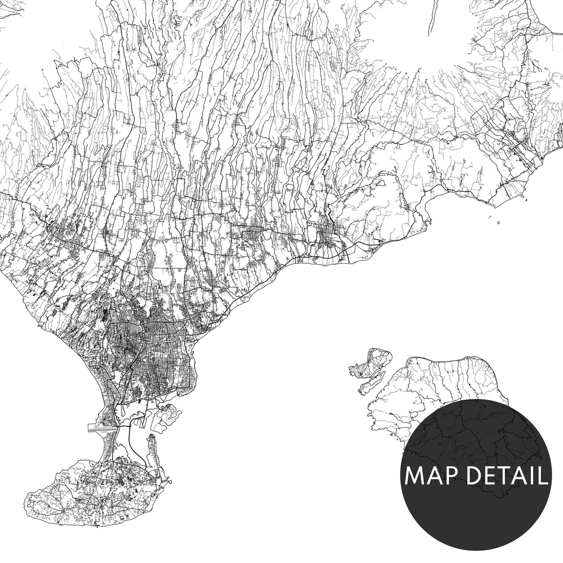 Bali Map Poster, Black and White Travel Print - Image 2