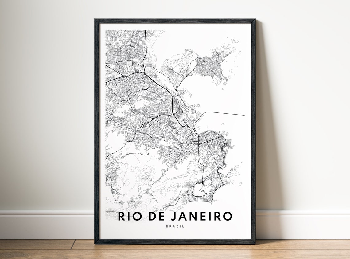 Rio de Janeiro Brazil Black and White City Map Minimalist Wall Art