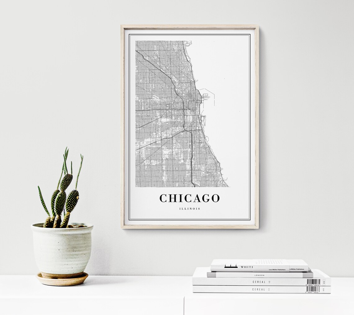 Chicago Map Print, Minimal Black And White Travel - Image 3