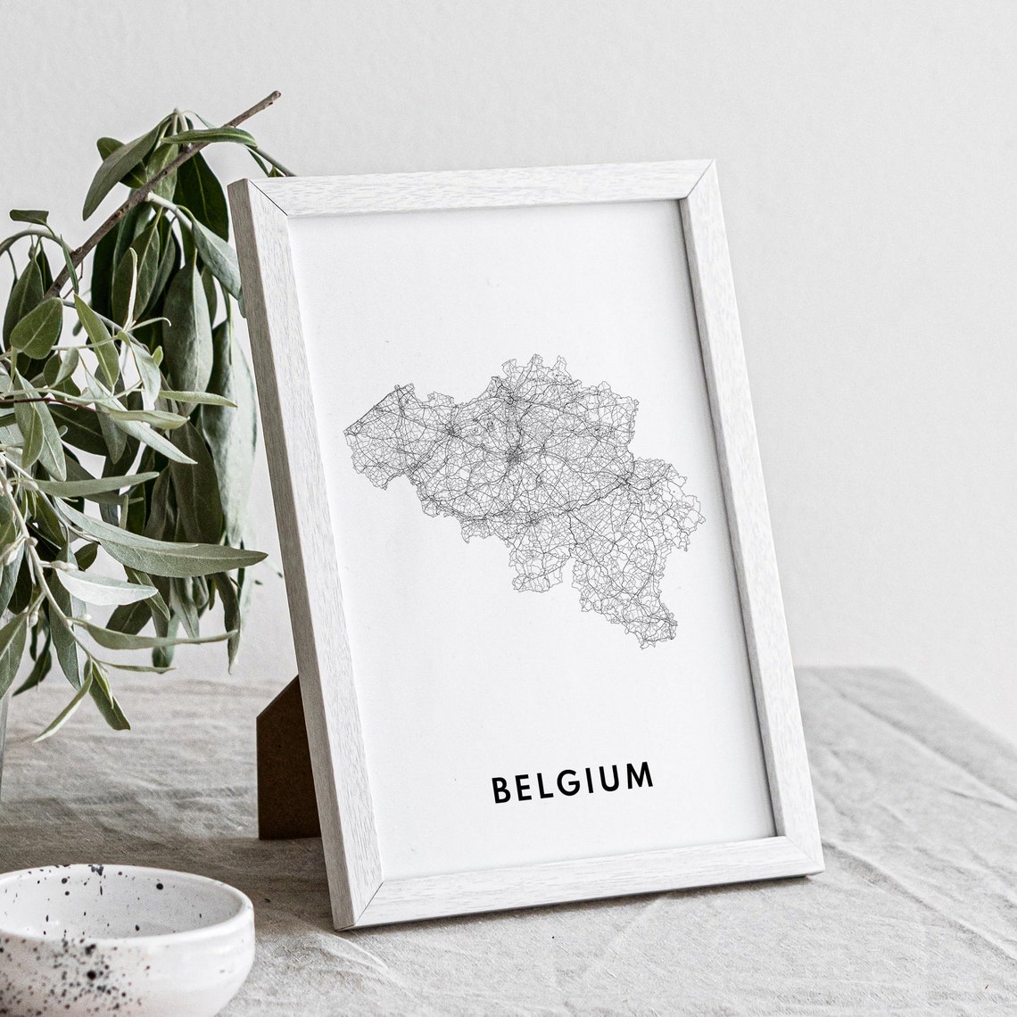 Belgium Country Minimalist Black White Road Network Map Poster - Image 2