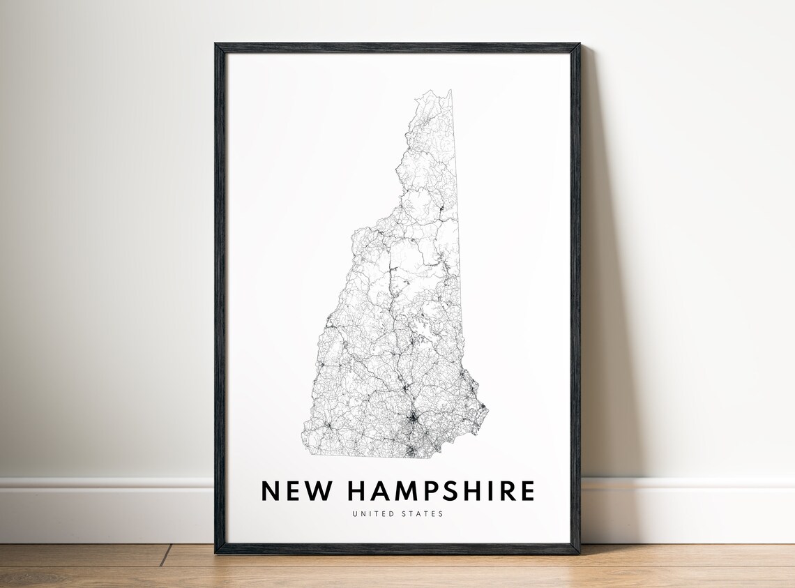New Hampshire State Map Art Print, Black And White - Image 5