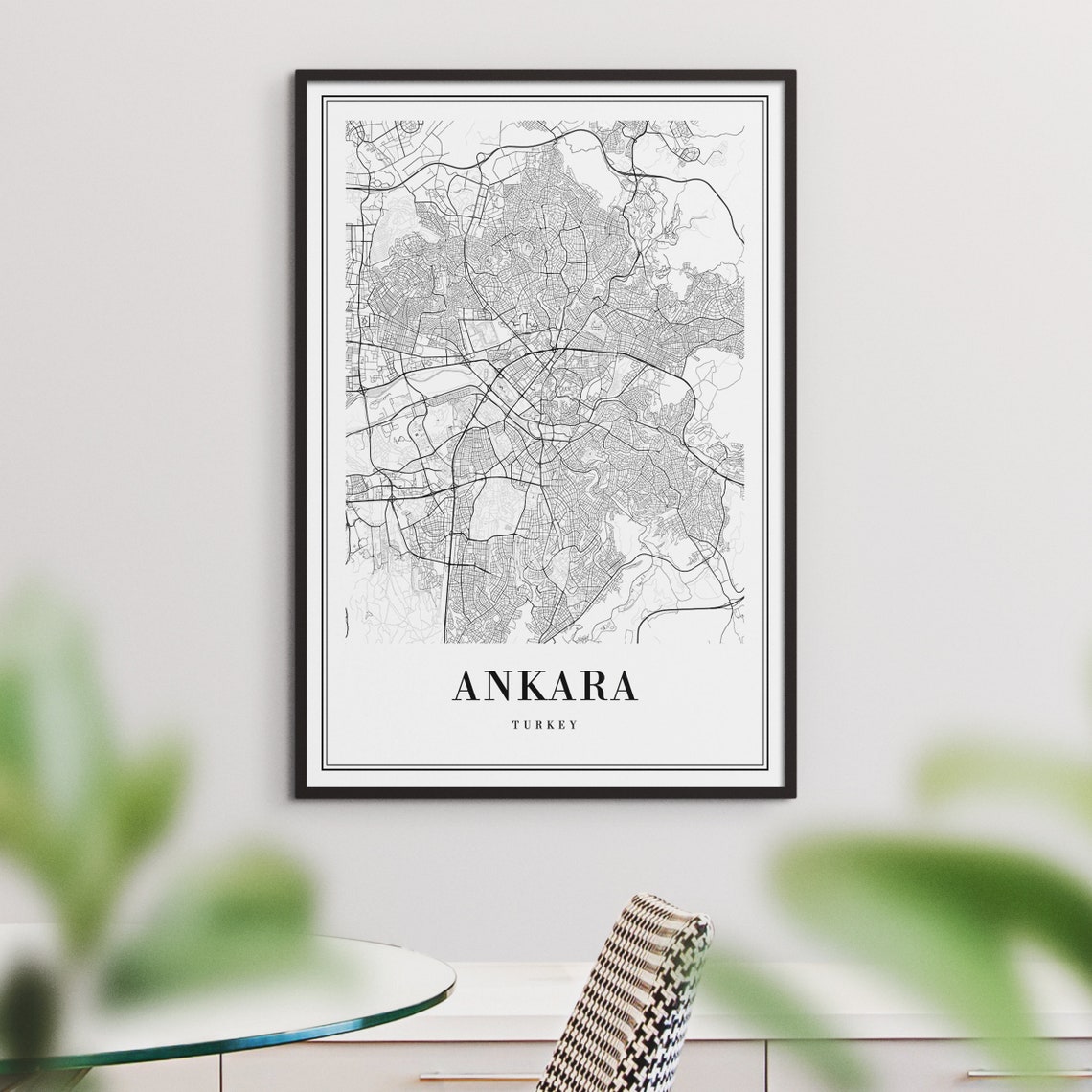 Ankara Turkey City Map Street Plan Minimalist Black White Poster - Image 3