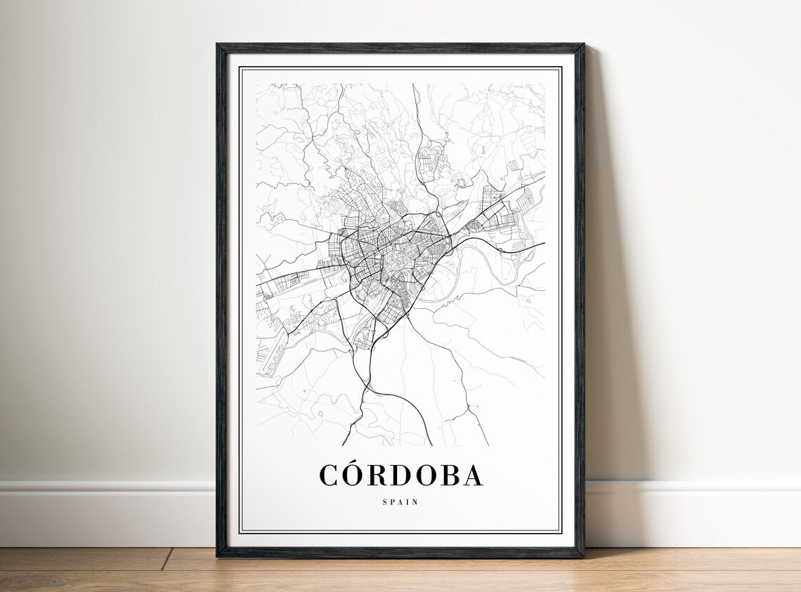 Crdoba City Map Print Spain Poster Black And White Wall Art Sketch