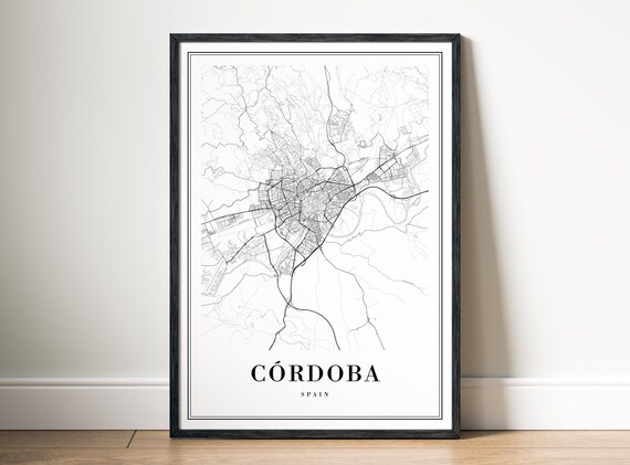 Crdoba City Map Print Spain Poster Black And White Wall Art Sketch