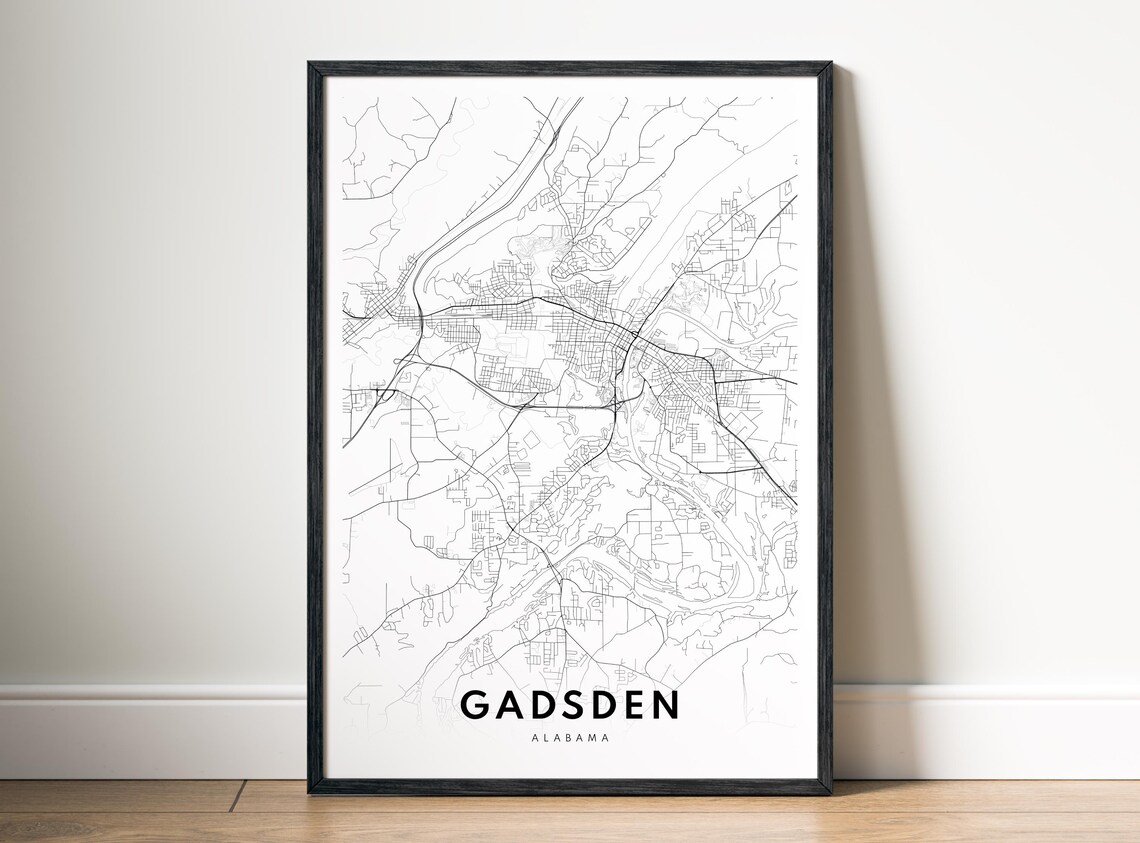 Gadsden Az Map Poster Alabama Black And White Minimalistic City Art