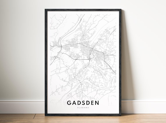 Gadsden Az Map Poster Alabama Black And White Minimalistic City Art