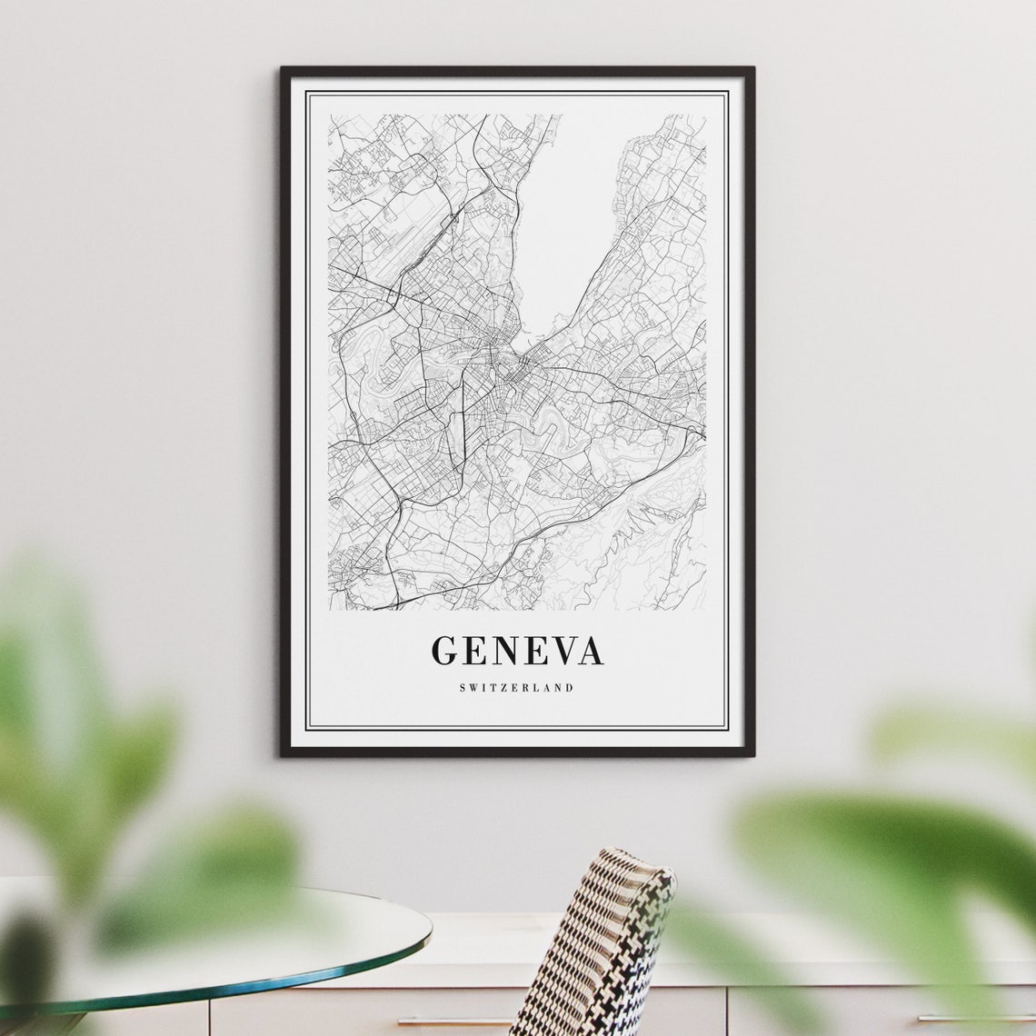 Geneva Switzerland City Center Minimalist Street Map Wall Poster - Image 3