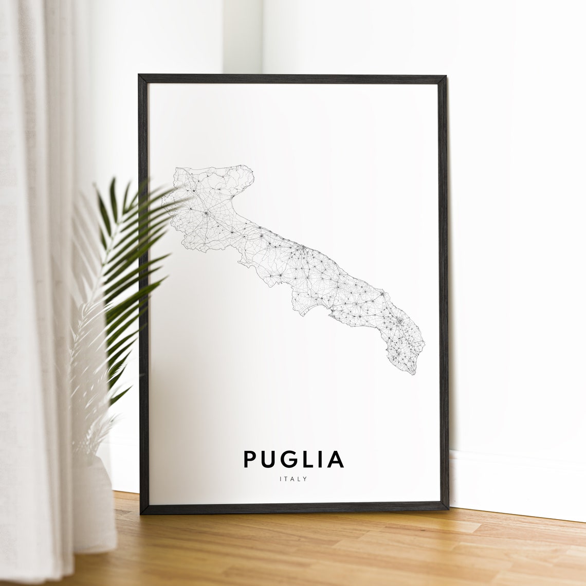 Puglia Italy Region Road Map Minimalist Black White Art Poster - Image 2