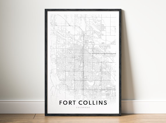 Instant Fort Collins Co Map Print Colorado Poster Black And White