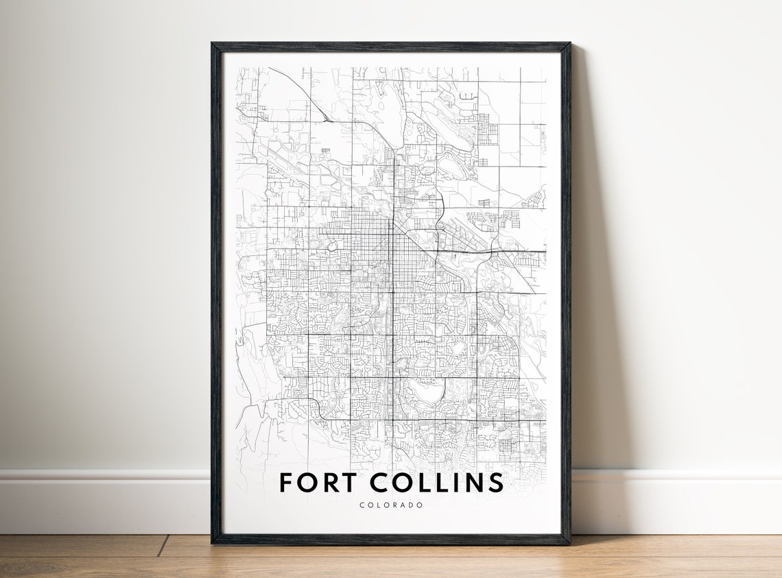 Fort Collins Colorado Minimalist City Map Black and White Poster
