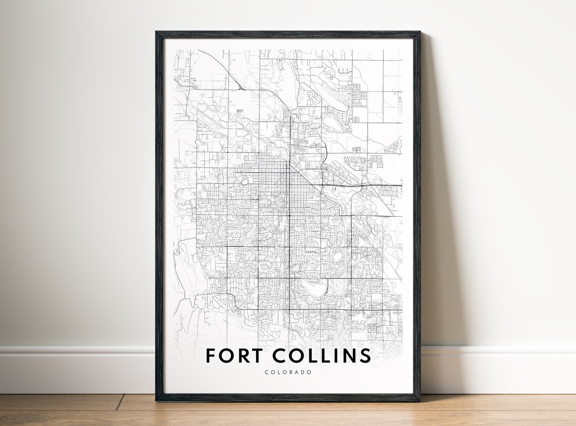 Instant Fort Collins Co Map Print Colorado Poster Black And White