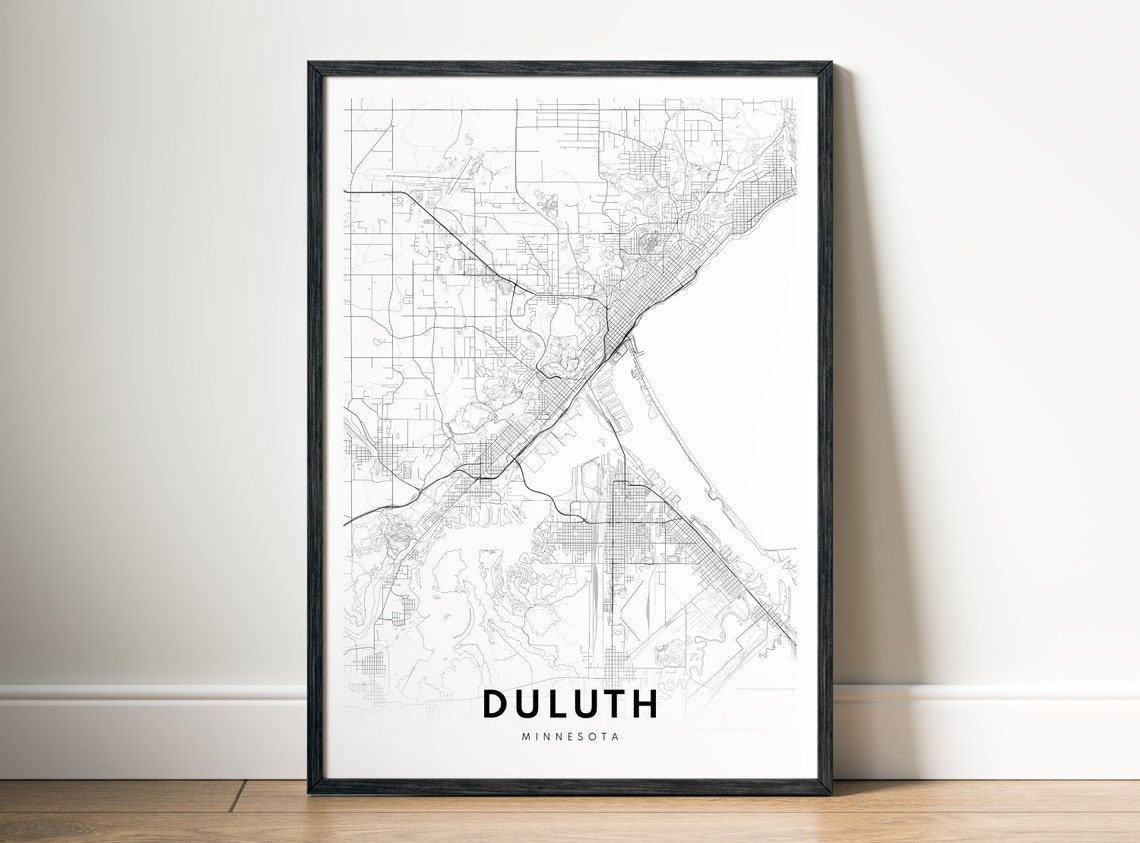 Duluth Minnesota Street Map Minimalist Black and White Print