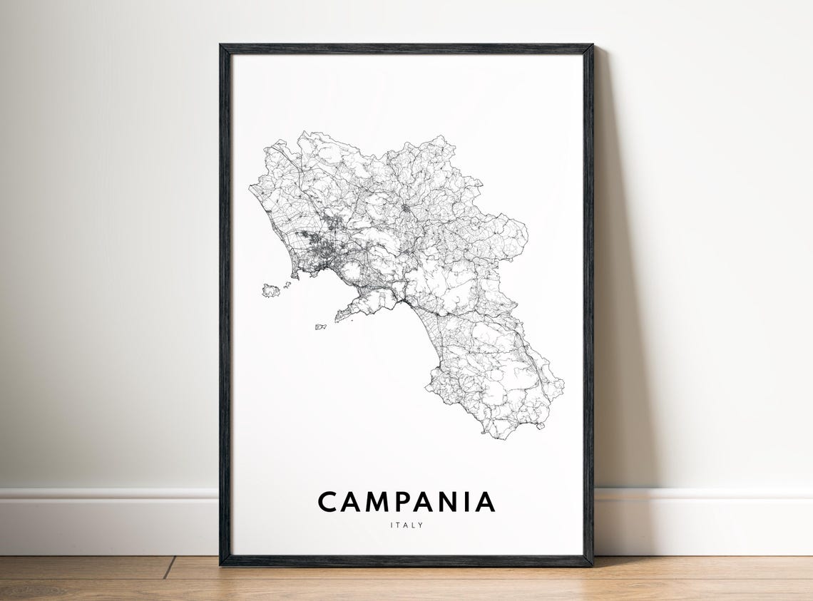 Campania Italy Black and White Minimalist Region Map Art Poster