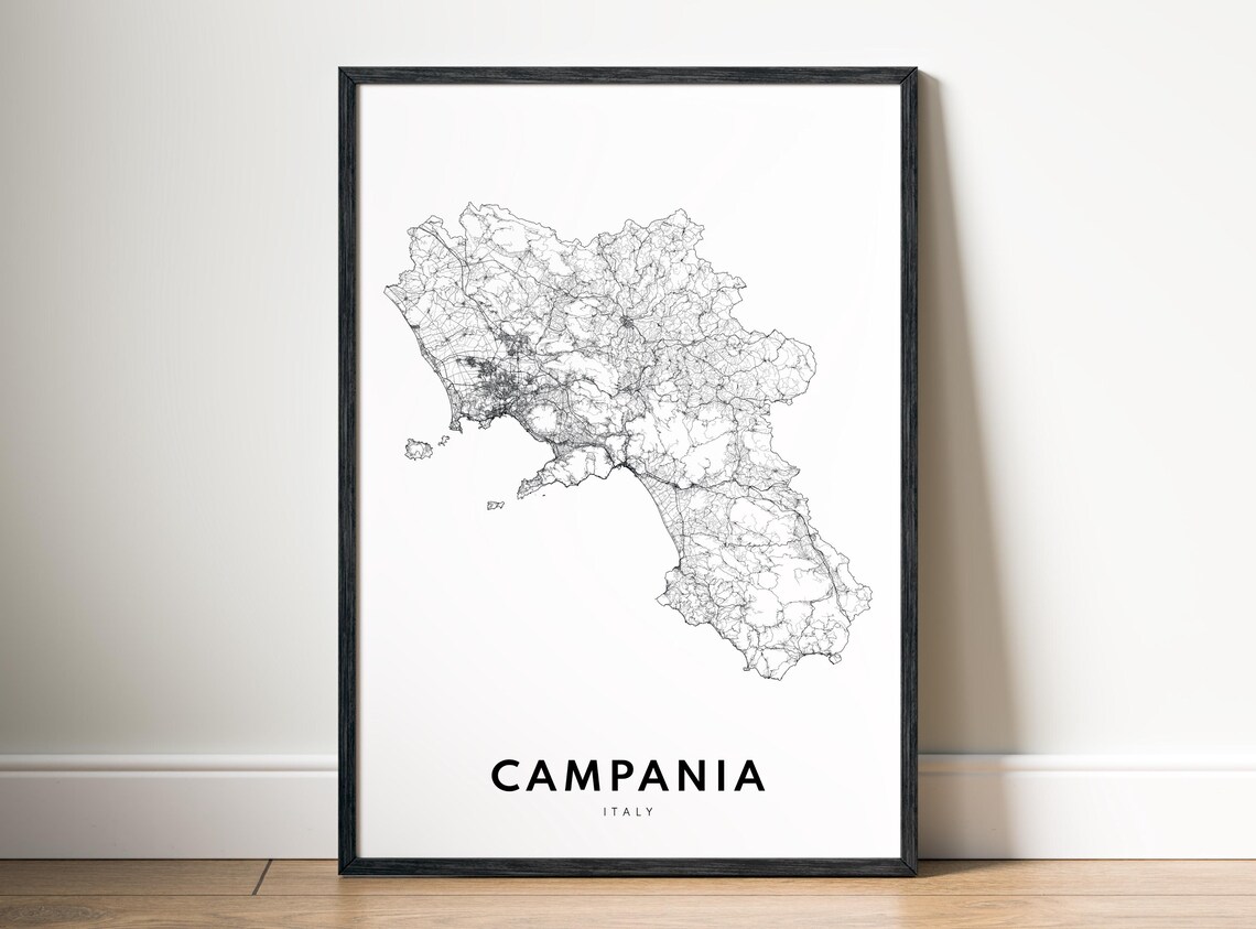 Campania Map Print Italy Poster Black And White Wall Art Sketch