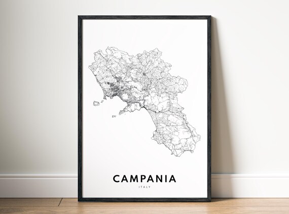 Campania Map Print Italy Poster Black And White Wall Art Sketch