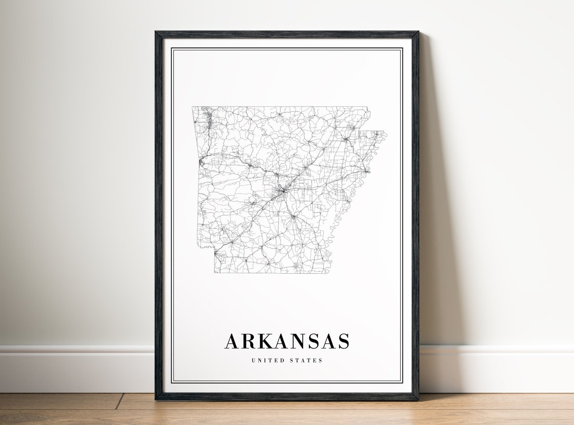Arkansas State Road Map Minimalist Black White Line Art Poster