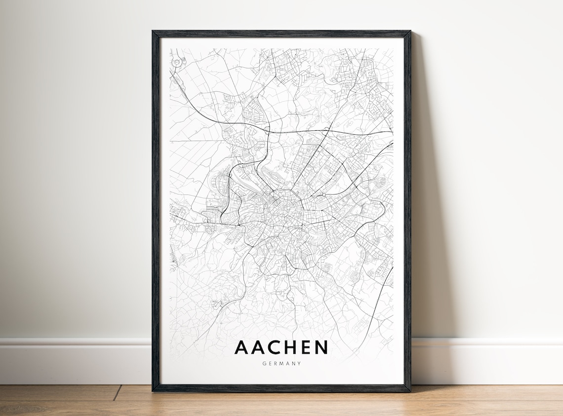Aachen Map Print, Black and White Travel Poster