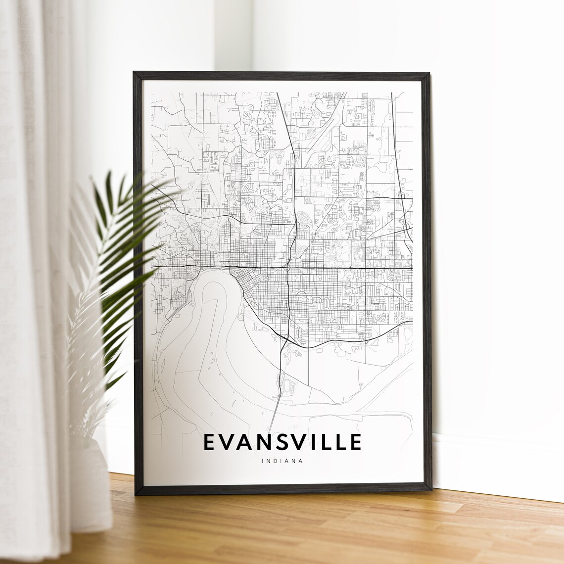 Evansville Indiana Minimalist Black And White City Street Map Poster - Image 4