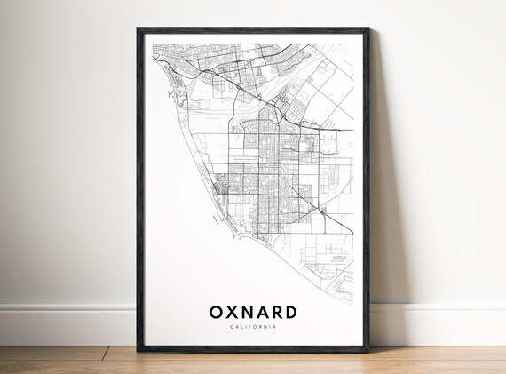 Oxnard Ca City Map Poster Black And White Minimalistic