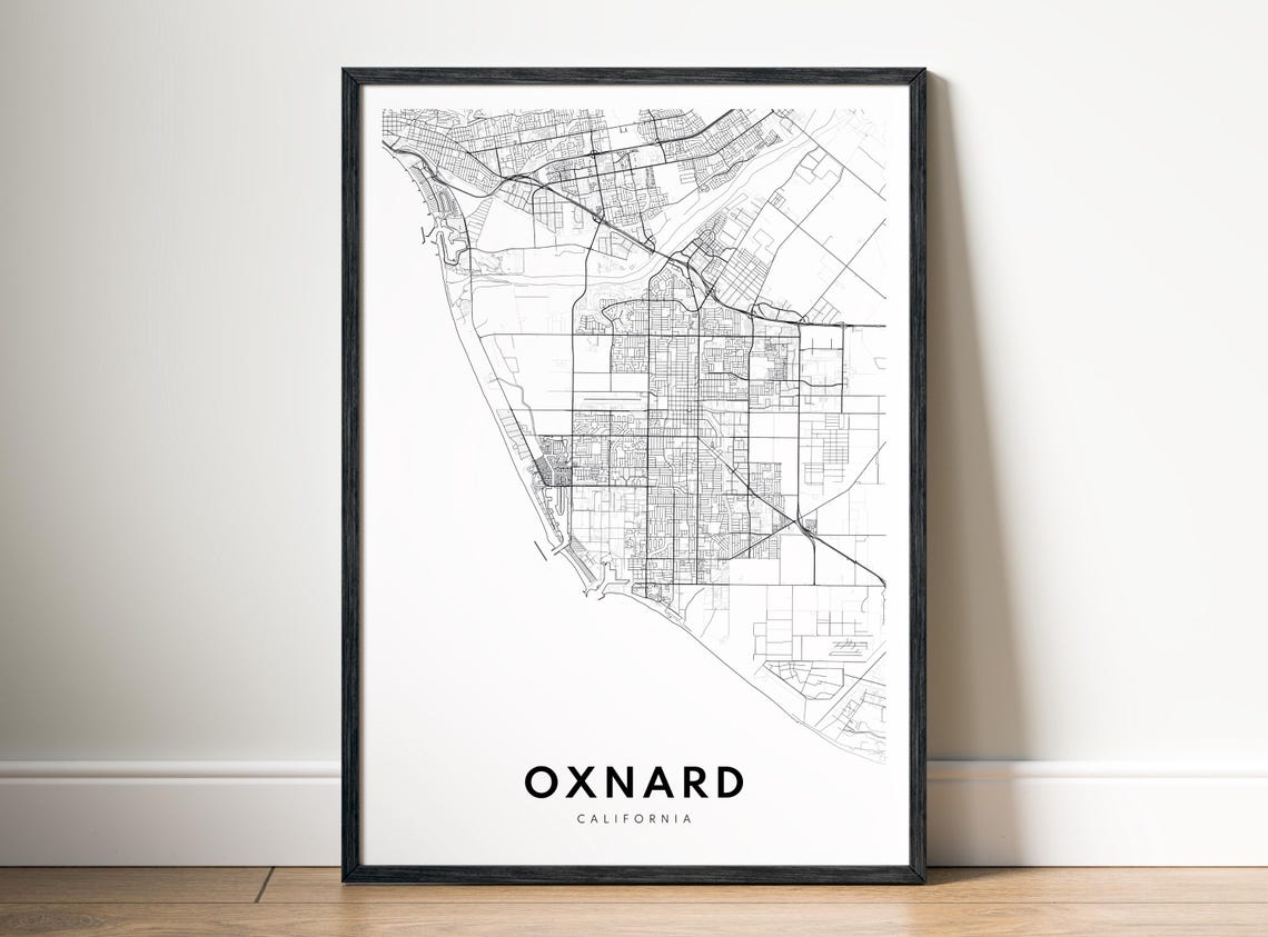 Oxnard California Minimalist Black And White City Street Map Poster