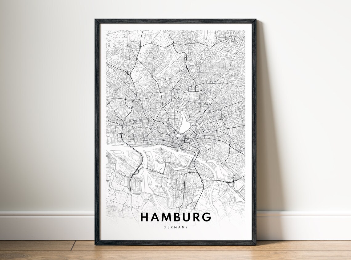 Instant Hamburg Map Print Poster Black And White Wall Art Sketch At Home