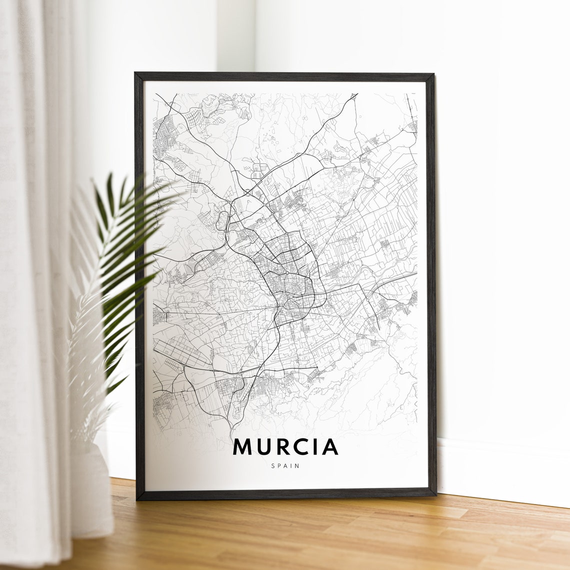 Murcia Spain Black and White Minimalist City Street Map Poster - Image 2