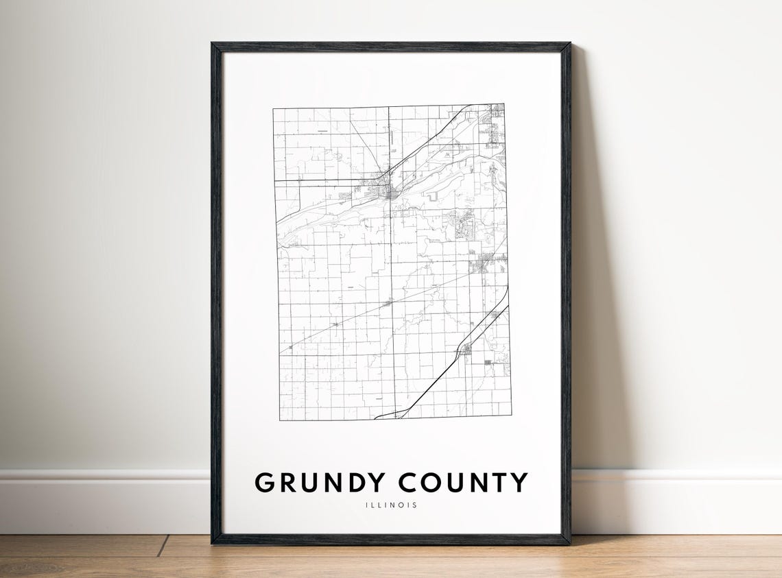 Grundy County Illinois Minimalist Black And White Map Art Poster