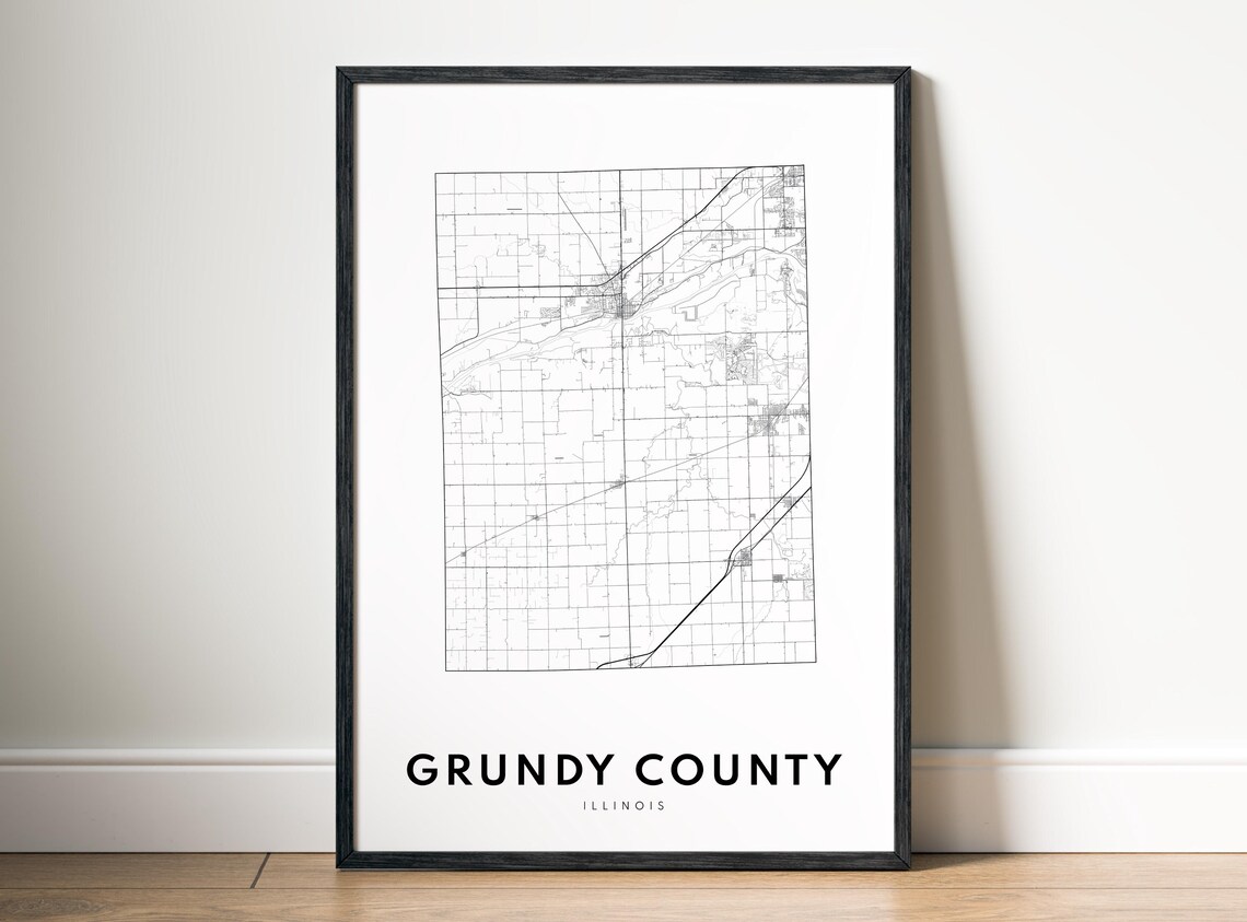 Grundy County Map Print Illinois Poster Black And White