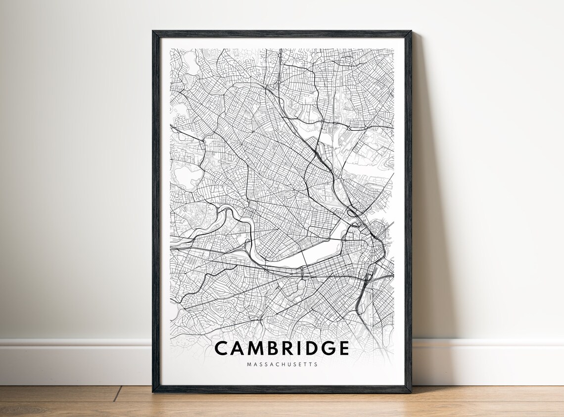 Cambridge Massachusetts Map Poster, Black And White