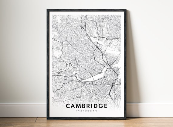 Cambridge Massachusetts Map Poster, Black And White