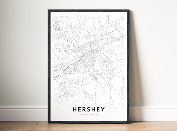 Hershey Pa City Map Poster Pennsylvania Black And White Minimalist
