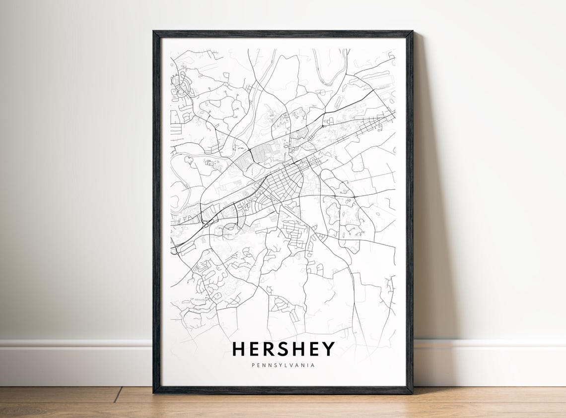 Hershey Pennsylvania Minimalist Black And White City Map Art Poster
