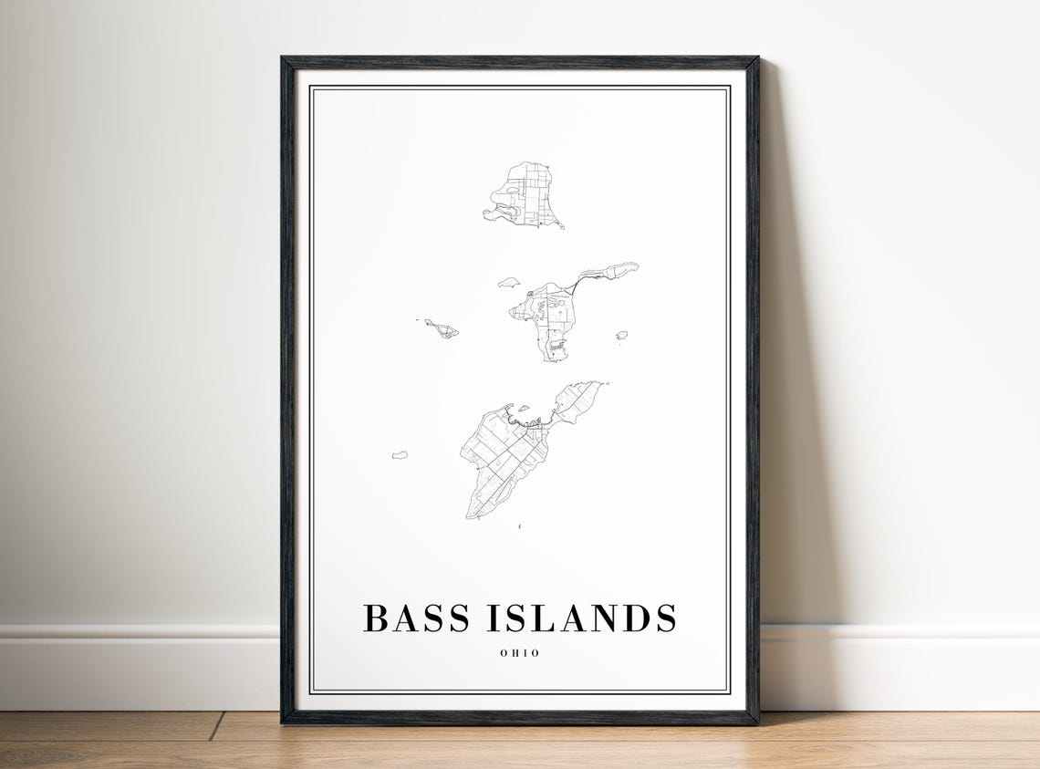 Bass Islands Ohio Minimalist Black And White Island Map Poster