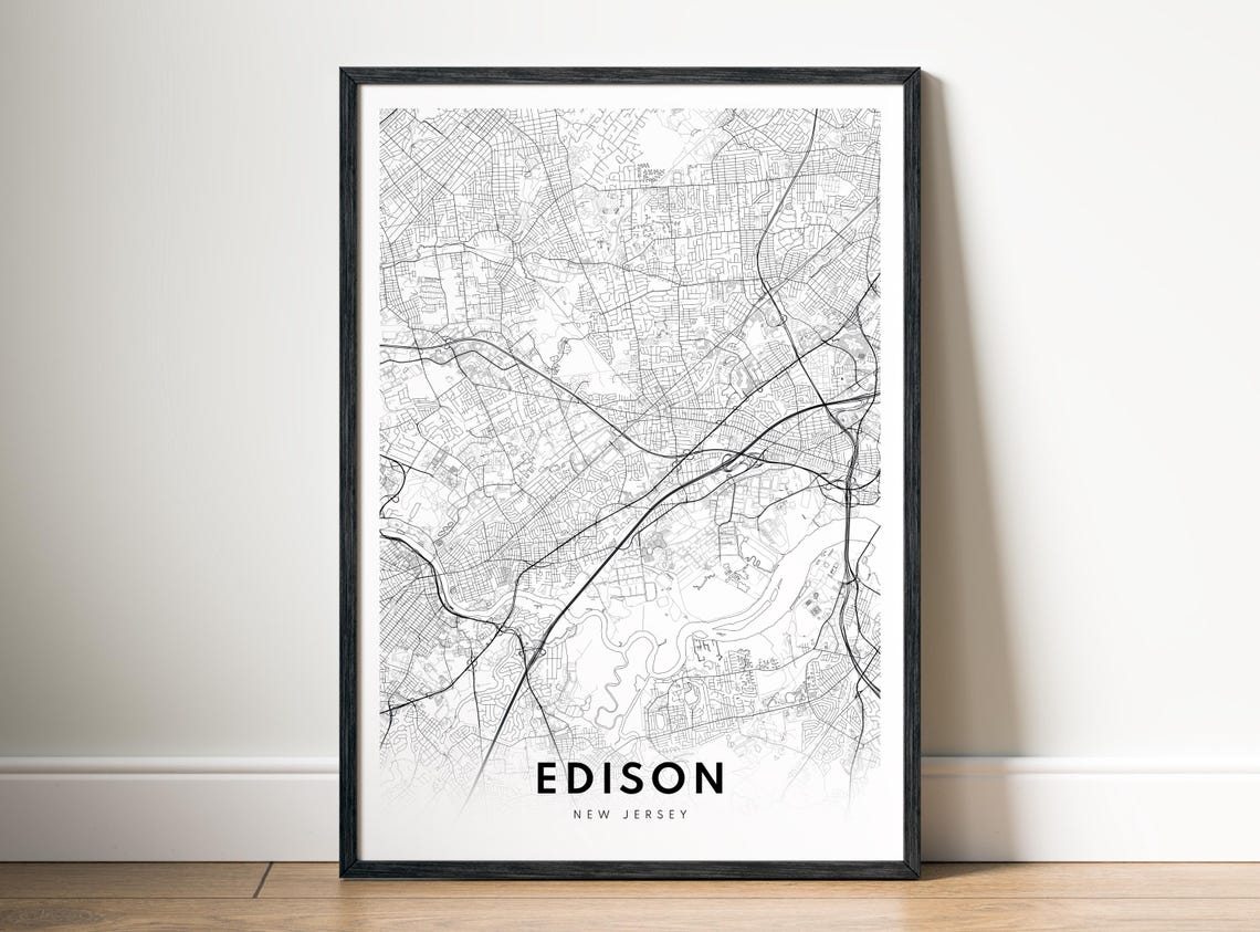 Edison New Jersey City Street Map Minimalist Black White Poster