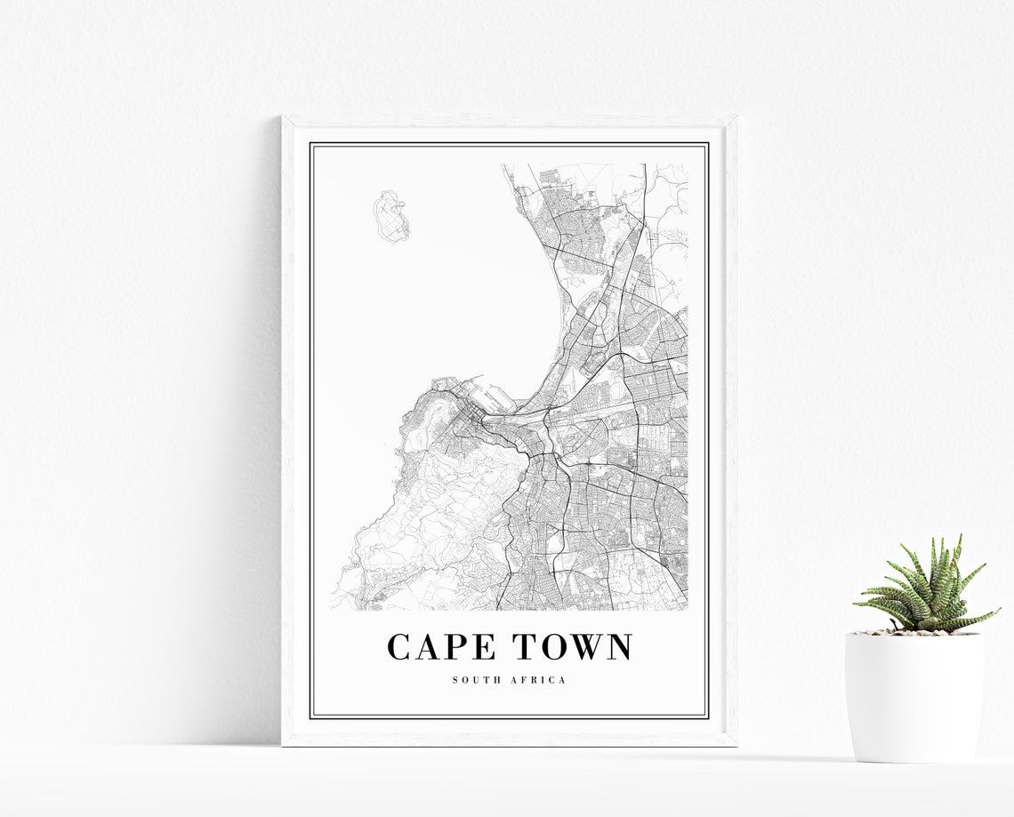 Cape Town South Africa Black and White City Map Minimalist Wall Art - Image 2