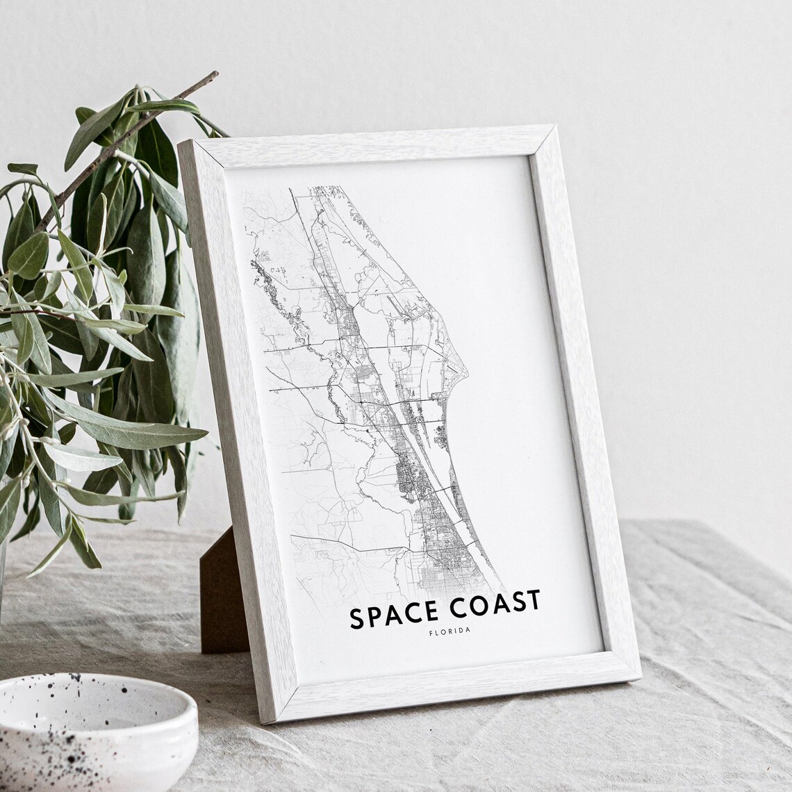 Space Coast Florida Map, Black and White Travel Poster - Image 4
