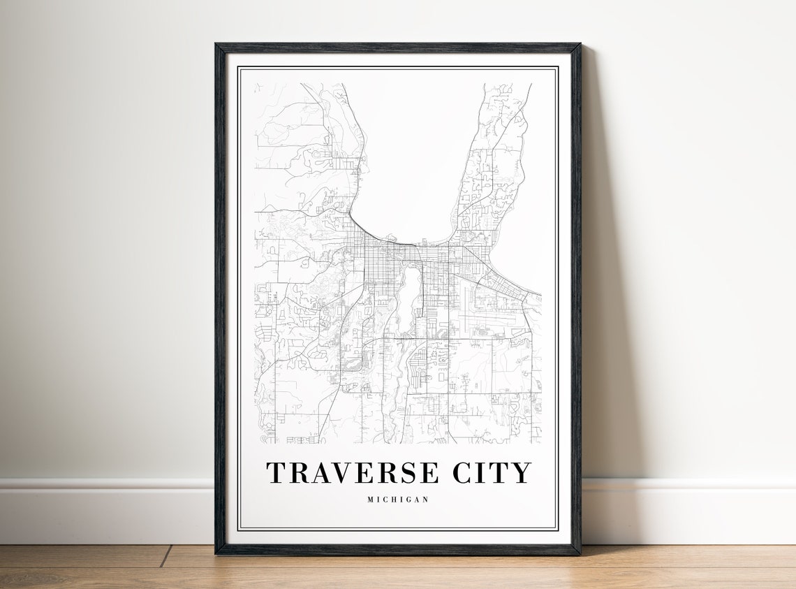 Traverse City Michigan Minimalist Black and White Map Poster - Image 5