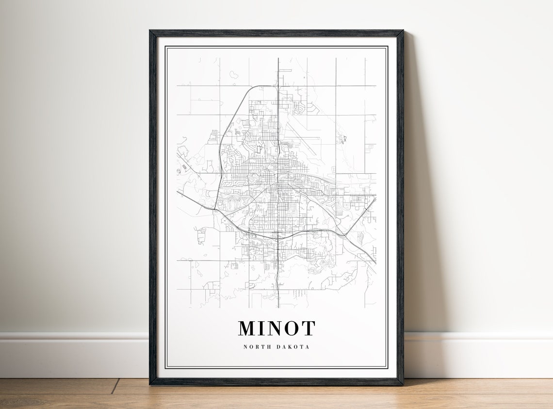 Minot North Dakota Minimalist Black and White City Map Sketch Poster - Image 5