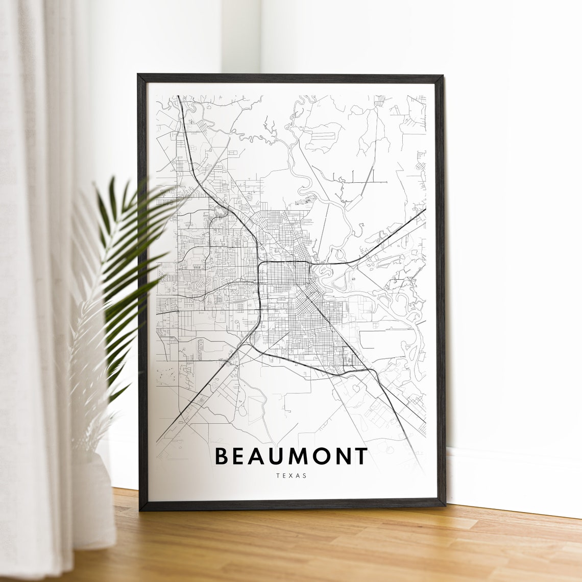 Beaumont Texas Minimalist Black Line City Street Map Art Poster - Image 2