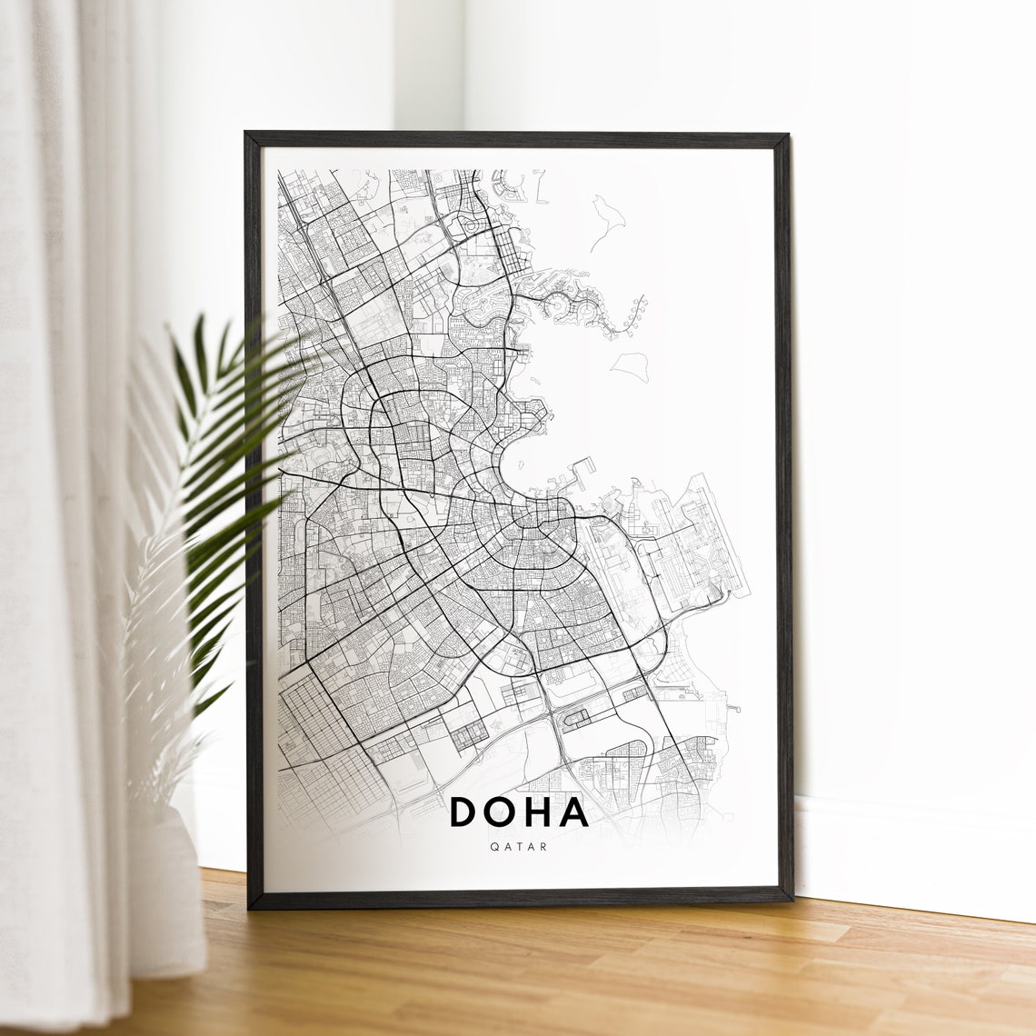 Doha Qatar Street Map Black and White City Line Art Minimalist Poster - Image 4