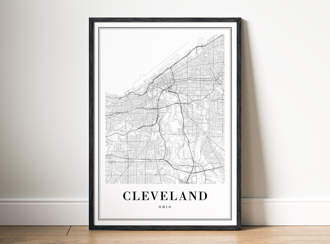 Cleveland Black and White Map Art Print - Image 5
